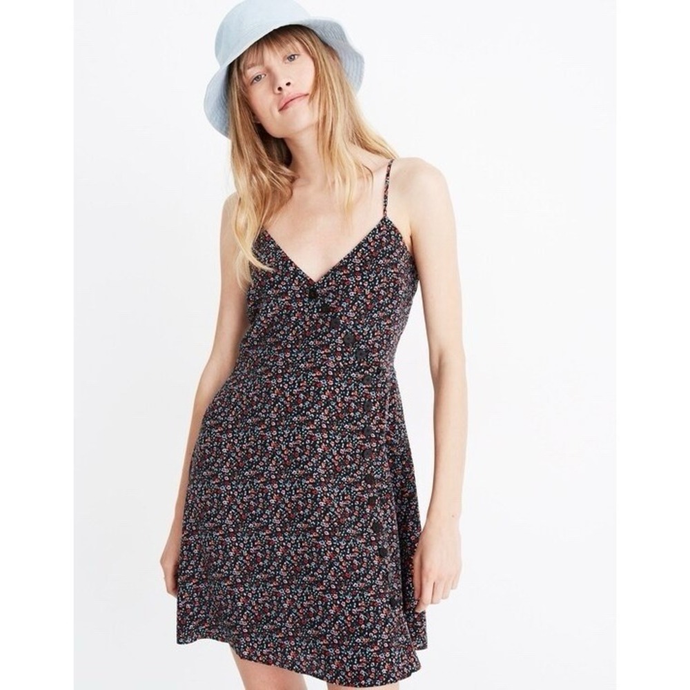 Madewell Women's Silk Button-Wrap Cami Dress in Fieldwalk Ditzy Floral Print 4 - Picture 13 of 13